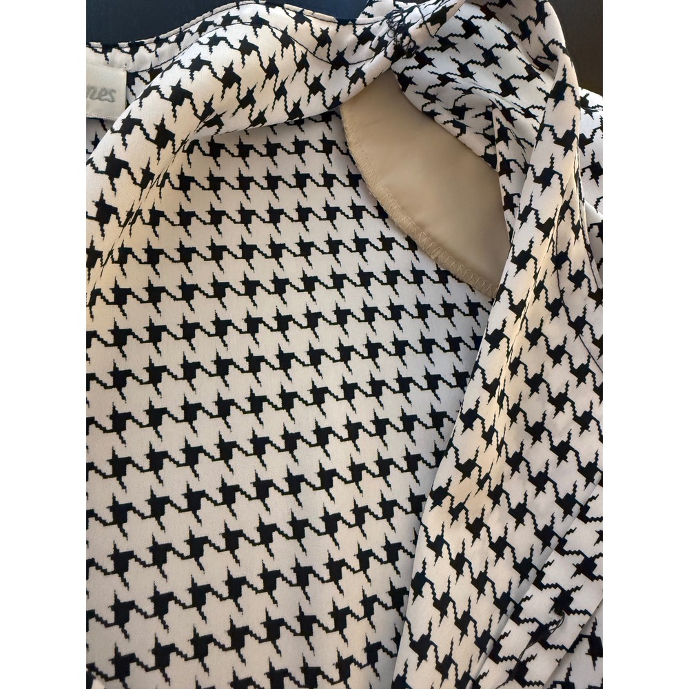Maggie Barnes Houndstooth Bow Blouse Womens Size 28 Button-Down Holiday Office - Picture 12 of 13